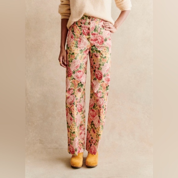 Sezane Pants - Sezane Floral Pants - Pink and Green